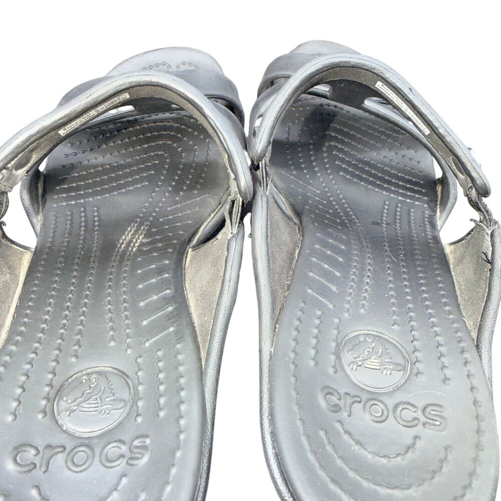 Crocs Black Open Toe Heeled Sandals Womens Size 9 Comfort Wedge - Picture 12 of 14
